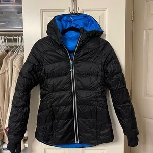 Ivivva Black Puffer Jacket with Vibrant Blue Lining
